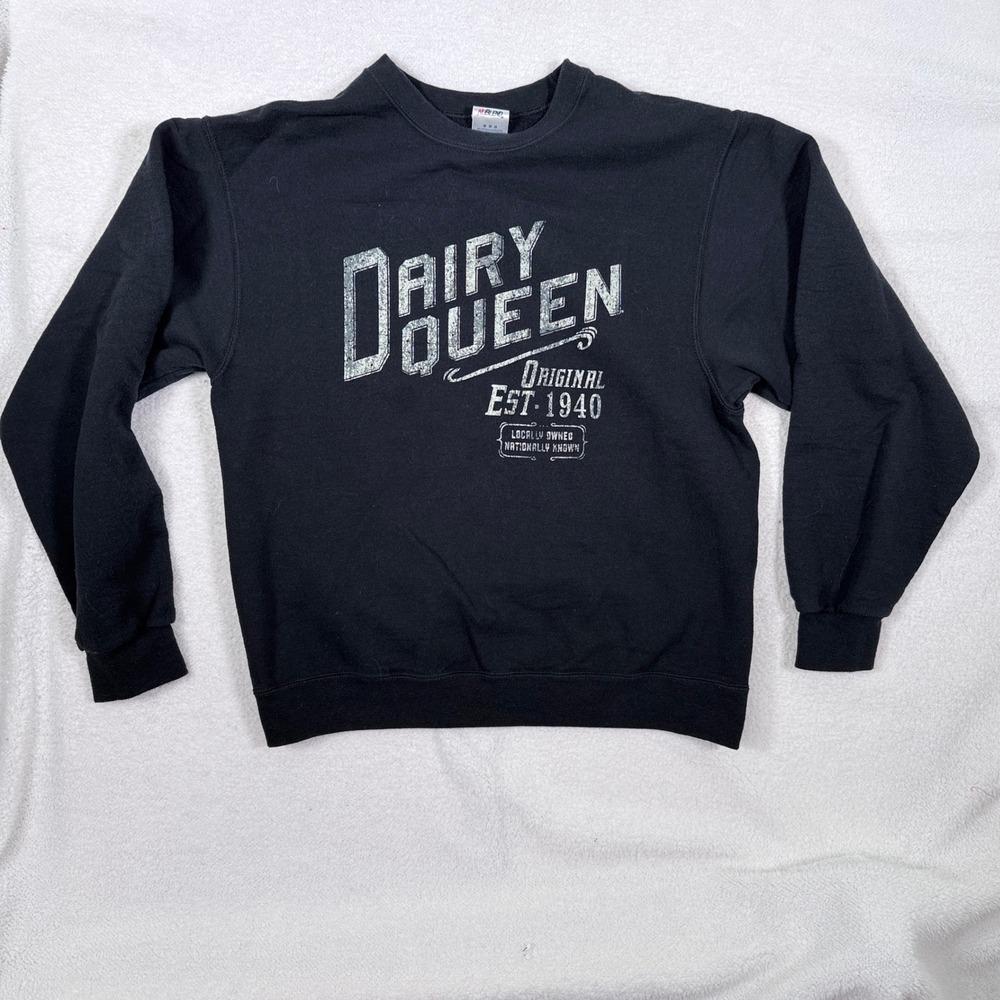 Vintage Jerzees Dairy Queen Sweatshirt Medium Black Graphic Est 1940 NuBlend
